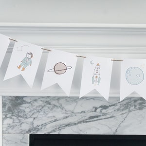 Astronaut Themed Party Banner, Moon Banner Printable, Outer Space Birthday Banner, Rocketship Boy Banner, Love You To The Moon Banner, DIY image 2