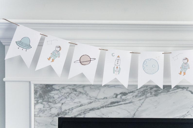 Astronaut Themed Party Banner, Moon Banner Printable, Outer Space Birthday Banner, Rocketship Boy Banner, Love You To The Moon Banner, DIY image 2