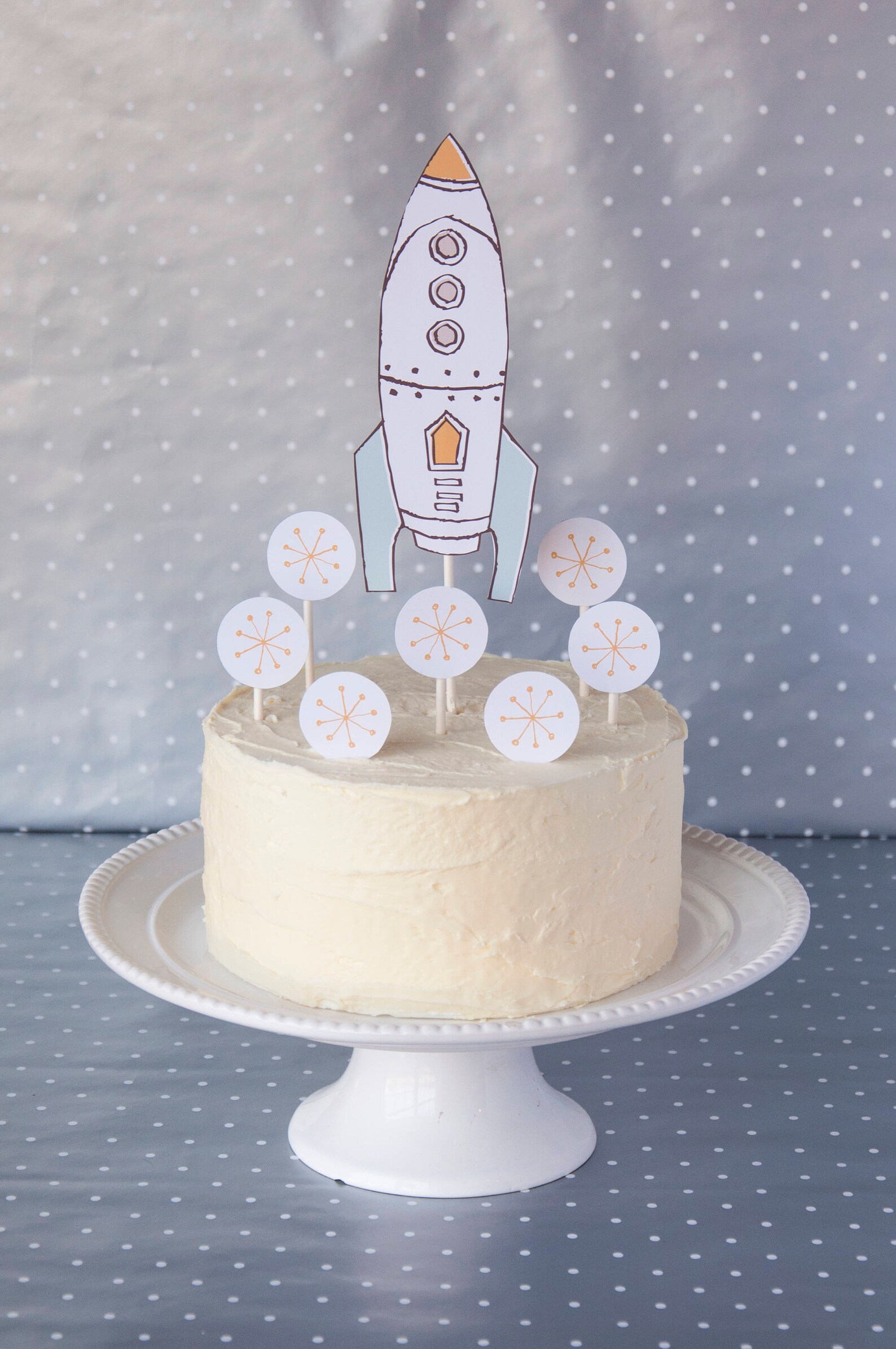 Rocket Ship Cupcake Topper Printable Party Decor Boy Space Party Boy Birthday Party Blue First ...