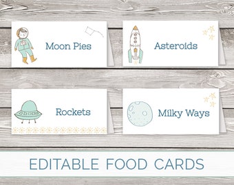 Space Themed Food Labels - Editable Food Labels - Space Party Supplies - Boy Blue Birthday Party - Space Print - Solar System -