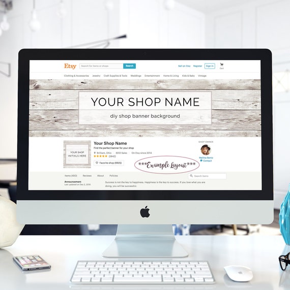 Blank Etsy Farmhouse Banner, Chic Etsy Shop Banner Set, Trending Etsy Shop Branding, Wood Cover Photo, Whitewash Country Shop Cover Photo