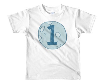 1st Birthday Shirt - Moon Shirt - Birthday Boy Outfit - Blue Moon - Boys 1st Birthday Shirt - Blue And White Kids Shirt - Space Print