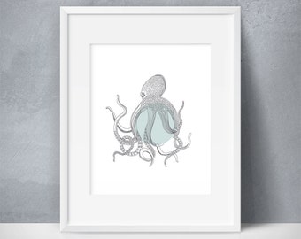 Octopus Wall Art - Octopus Print - Sea Animal Art - Sea Creature - Modern Nursery Wall Art - Gender Neutral Nursery -