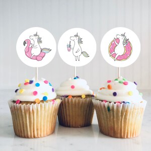 Pink Cupcake Topper - Unicorn Party Decor - Unicorn Birthday Supplies - Printable Cupcake Topper - Pool Party - Hot Pink Birthday