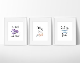 Be Still and Know - Set of 3 - Religious Wall Art - Bible Verse Wall Art - Bible Verse Quotes  - Calming Wall Art - Encouragement