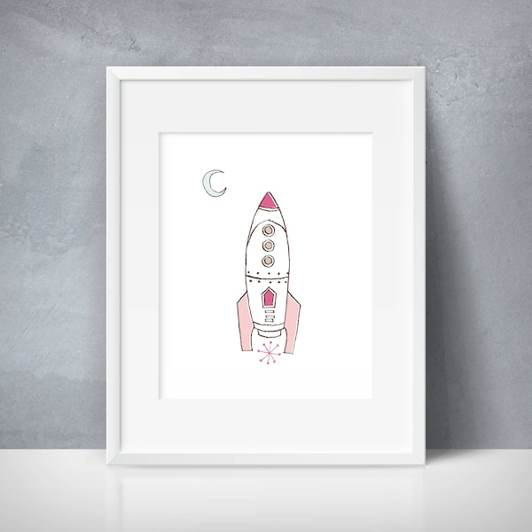 Outer Space Girl Art, Spacecraft Girl Art, Outer Space Art, Space Theme Nursery, Space Theme Wall Art, Spaceship Nursery Art, NASA Kids