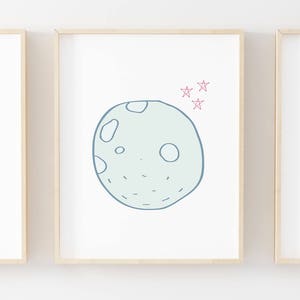 月のウォールアート - 子ども用宇宙アート - 宇宙保育園 - 宇宙プリント - 宇宙デジタルプリント - 女の子の月と星 - 宇宙装飾