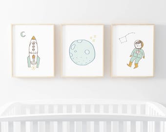 Nursery Wall Art Boy - Space Wall Art - Nursery Art Boy - Space Nursery - Astronaut Decor - Space Prints - Space Kids Decor - Set Of Three