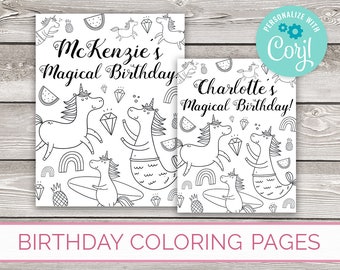 Party Coloring Pages - Unicorn Party Supplies - Kids Coloring Sheet - Magical Birthday - Printable Coloring Page - Mermaid Print