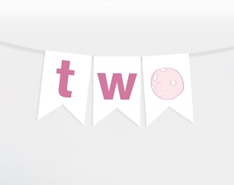 GIRL Two The Moon High Chair Banner - Pink Birthday Banner - 2nd Birthday - Pink Banner - Pink Bunting - Space Party - Space Party Supplies