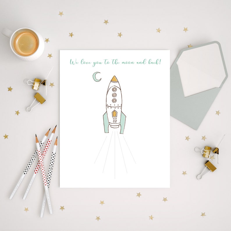 Rocket Ship Finger Print Guestbook Guestbook Kids Keepsake Space Prints Baby Shower Ideas image 2