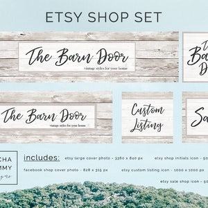 Barn Shop Banner Set Shiplap Etsy Shop Banner Custom Whitewash Shop Banner Wood Shop Banners Rustic Custom Shop Icons Facebook Set image 3