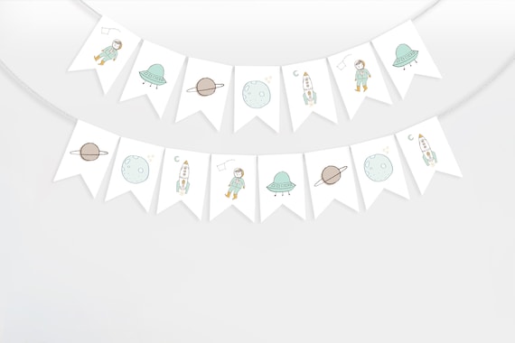 Astronaut Themed Party Banner, Moon Banner Printable, Outer Space Birthday Banner, Rocketship Boy Banner, Love You To The Moon Banner, DIY