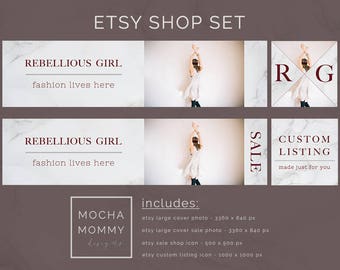 Premade Etsy Banner, Etsy Branding, Etsy Shop, Etsy Shop Banner Avatar Set, Logo Design, Simple Shop Banner, Marble Etsy Shop, Custom Photo