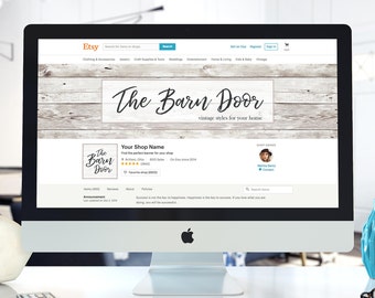 Barn Shop Banner Set - Shiplap Etsy Shop Banner Custom - Whitewash Shop Banner - Wood Shop Banners - Rustic Custom Shop Icons - Facebook Set