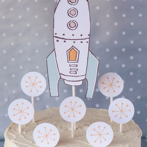 Rocket Ship Cupcake Topper - Printable Party Decor Boy - Space Party - Boy Birthday Party Blue ...