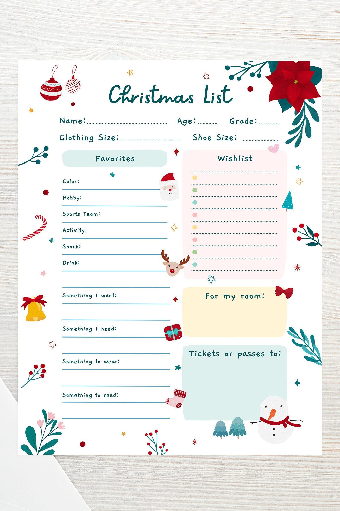 EDITABLE Kids Christmas Wish List, Printable Gift Wish List, Children's EDITABLE Kids Christmas Wish List, Printable Gift Wish List, Children's