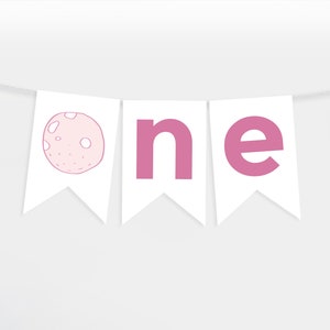 ONE Pink High Chair Banner First Birthday Banner Pink Birthday Banner Bunting Space Party Space Party Supplies Hot Pink Birthday image 1