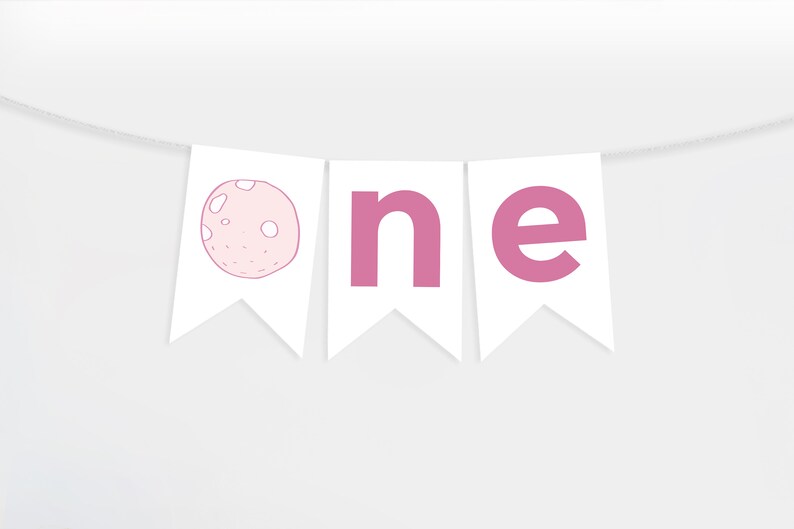 ONE Pink High Chair Banner First Birthday Banner Pink Birthday Banner Bunting Space Party Space Party Supplies Hot Pink Birthday image 1
