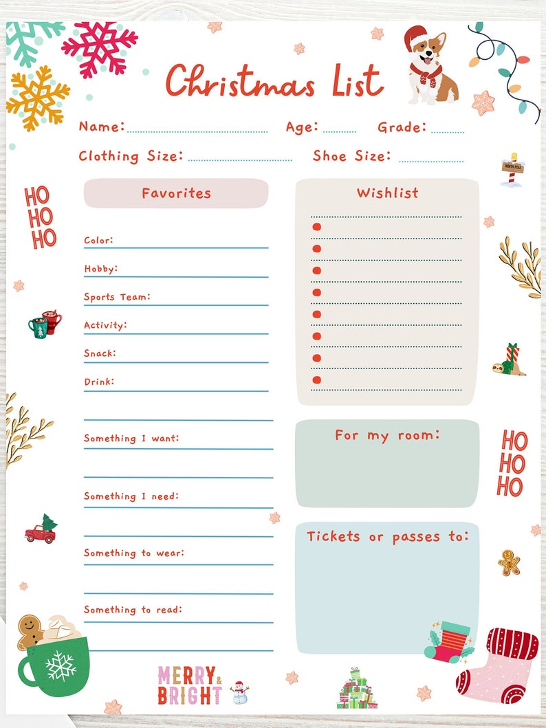 Kids Christmas Wish List, Printable Gift Wish List, Childrens X-Mas Wish List, Kids Holiday Wish List, Letter To Santa, Instant Download image 2