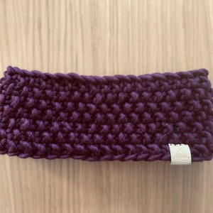 Fleece Lined Headband Hand Knitted Headband Ear Warmer, earmuff, in Dark Purple, made with Sustainable Merino Wool image 2