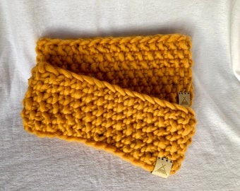 Matching parent and child Fleece Lined Knitted Headbands Ear Warmer, earmuff, in Mustard Yellow, made with Sustainable Merino Wool