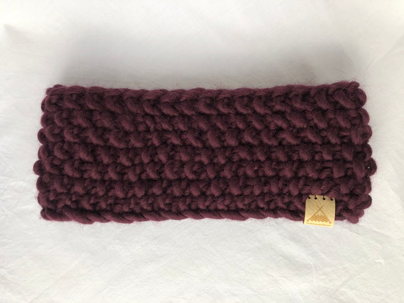 Fleece Lined Headband Hand Knitted Headband Ear Warmer, earmuff, in Dark Purple, made with Sustainable Merino Wool image 5