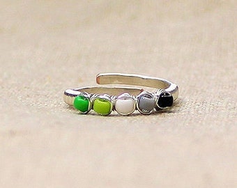Aromantic Ring, Minimalist Aromantic Ring, Dainty Pride Ring, Wire Wrapped Beaded Ring, Aromantic Jewelry for Women, Adjustable Ring