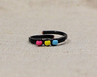 Pansexual Pride Ring, Pan Pride Ring, Dainty Pride Ring, Wire Wrapped Seed Bead Ring, LGBTQ Jewelry for Women, Adjustable Ring