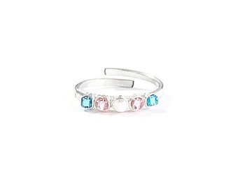 Transgender Pride Ring, Subtle Transgender Ring, Adjustable LGBTQ Ring, Stackable Silver Ring, Dainty Minimalist Pride Ring