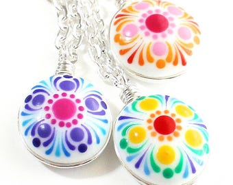 Cute Hand Painted Lesbian or Bi Pride Flag Pendant Necklace, Unique LGBTQ+ Jewelry