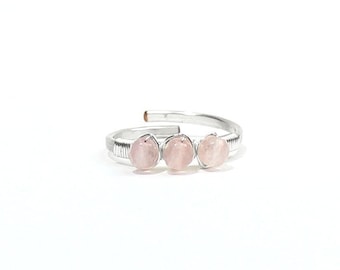 Wire Wrapped Rose Quartz Ring, Adjustable Gold or Silver