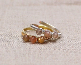 Dainty Moonstone Adjustable Ring