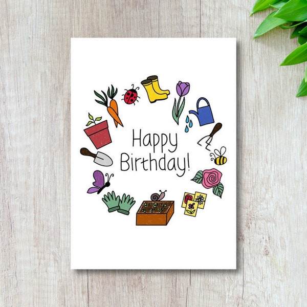 Printable Gardening Birthday Card, Printable Greeting Card, Birthday Card, Minimalist Card, Cute Simple Birthday Card for Garden Lover