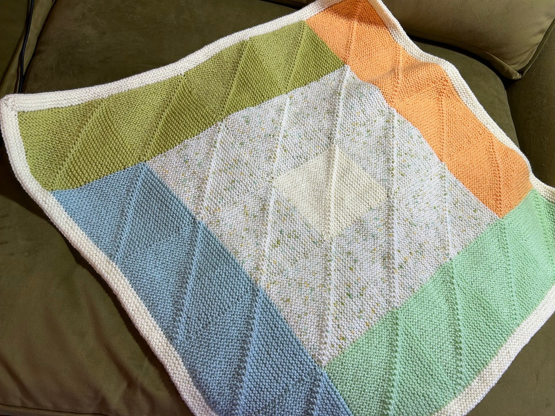 Hand Knitted Baby Blanket, Pastel Color Block Acrylic Blanket - Etsy UK