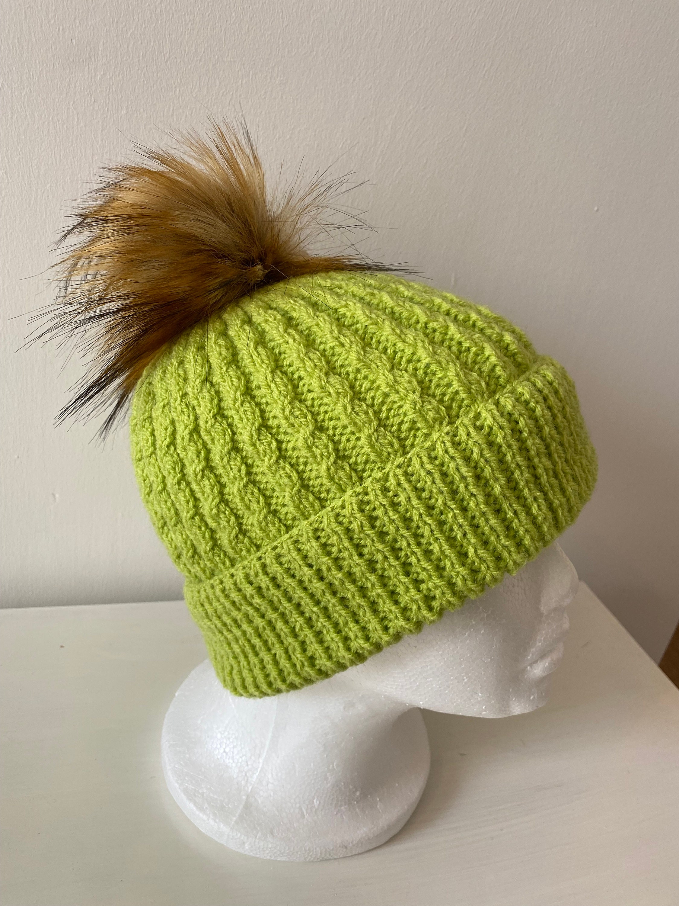 Vibrant Lime Knit  cashmere Pom-Pom Beanie for women Simy Knits Womens Cozy Acrylic Knit Beanie Hat with Stylish  main image 3