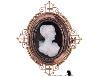 Pendentif Vintage Camée Buste Jeune Femme Or 18k - Collier Mi-long - Occasion