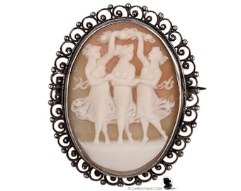 Antique shell cameo brooch of the 3 Graces in unmarked mount .FREE WORLDWIDE SHIPPING.