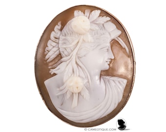 Antique Sardonyx Shell Cameo Brooch: 9kt Rose Gold Flora Jewelry