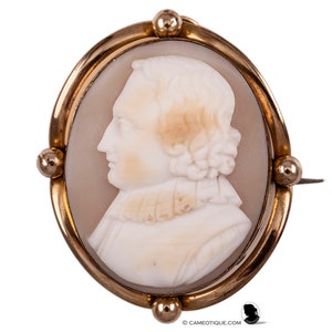 Antique shell cameo brooch of a gentleman in rolled gold mount. FREE WORLDWIDE SHIPPING.