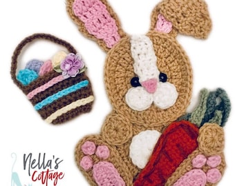 Nella's Exclusive- Crochet Pattern - INSTANT PDF DOWNLOAD - Crochet Easter Bunny - Easter - Easter Bunny Appliqué - Crochet Applique