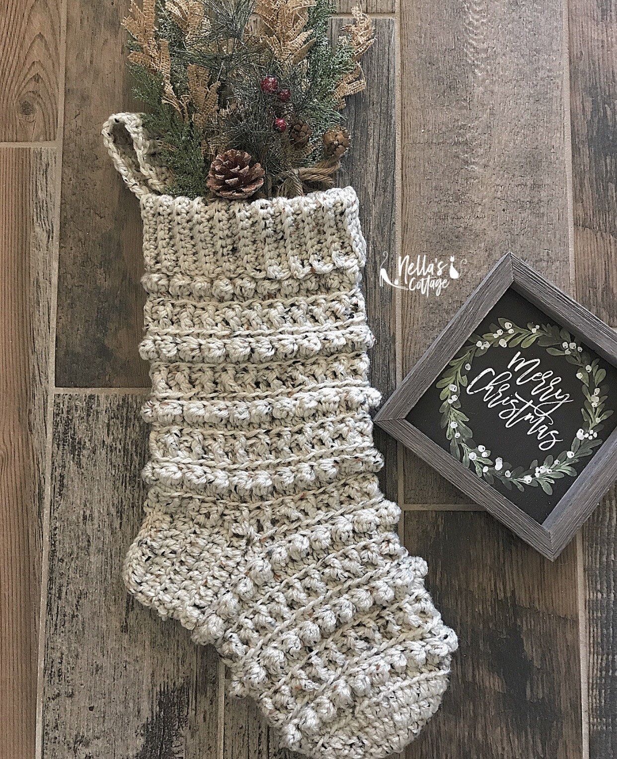 Crocheted christmas stocking rustic christmas decor christmas stocking handmade stocking