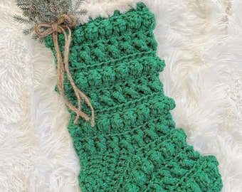 Holly Green Sparkle Luxury Crocheted Christmas Stocking