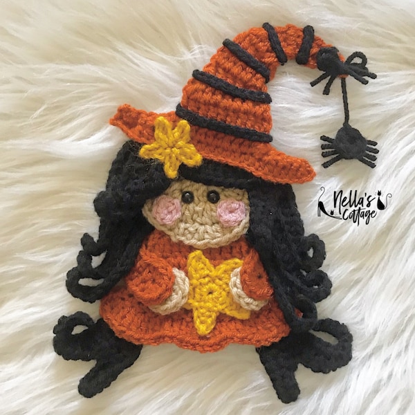 Crochet Pattern - INSTANT PDF DOWNLOAD - Nellas Cottage - Halloween - Halloween Pattern - Witch Pattern - Crochet Witch - Crochet Halloween