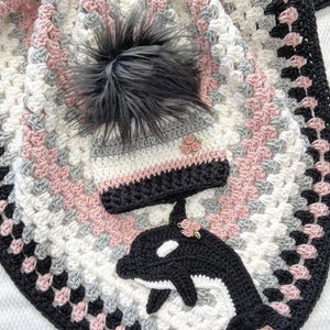 Handmade Baby Blanket - Crochet Baby Blanket - Orca Whale Blanket - Orca Baby Blanket - Crochet Orca Whale Blanket