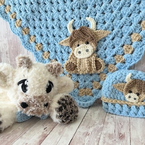Crochet Baby Blanket - Baby Blanket - Handmade Baby Blanket - Cow Baby Blanket - Crocheted Baby Blanket - Baby Cow