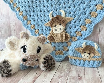 Crochet Baby Blanket - Baby Blanket - Handmade Baby Blanket - Cow Baby Blanket - Crocheted Baby Blanket - Baby Cow