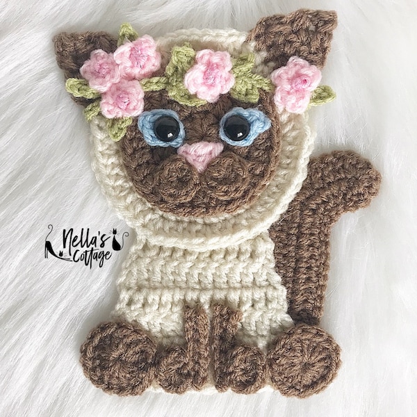 Crochet Pattern - INSTANT PDF DOWNLOAD - Cat Pattern - Crochet Cat - Boho Siamese Cat- Cats- Crochet Cats - Siamese Applique  - Crochet Cat