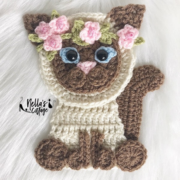 Crochet Pattern - INSTANT PDF DOWNLOAD - Cat Pattern - Crochet Cat - Boho Siamese Cat- Cats- Crochet Cats - Siamese Applique  - Crochet Cat