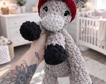 Crocheted Donkey Plushie - Stuffed Animals - Nellas Cottage - Donkey Toy - Baby Donkey - Donkey Plushie - Donkey Snuggler - Crochet